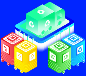 科技未来垃圾智能分类回收运输矢量插画素材