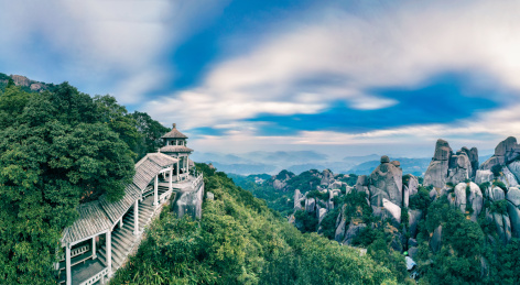 中国福建省宁德市太姥山的航拍全景风光