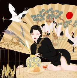 穿黑丝绒旗袍的女子