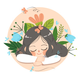 美丽花朵与沉睡女孩小清新插画