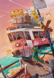 夕阳下的海上列车