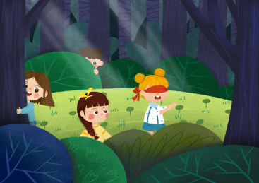 一群小朋友做游戏捉迷藏