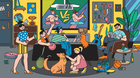 一些年轻人在家里面聚会喝酒玩乐打游戏