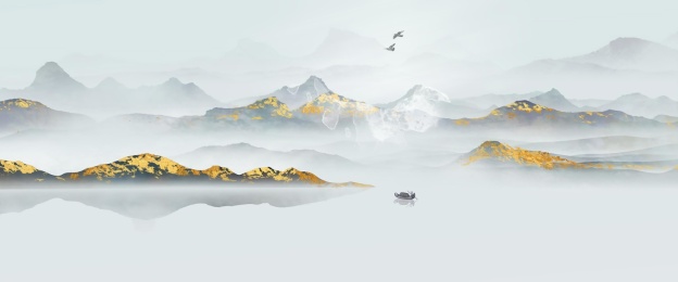 中国风金色鎏金机理水墨山水画