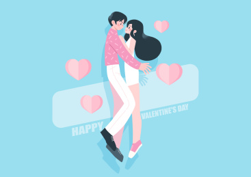 情人节帅帅的男孩拥抱漂亮的女孩