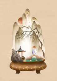 白蛇和许仙在有山水的桥边相聚