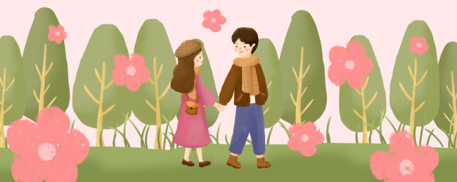 一对情侣手牵着手在散步