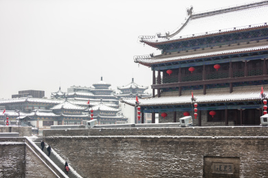 中国陕西省会西安雪景