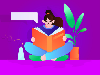 认真阅读的女孩， 矢量扁平人物场景创意概念插画