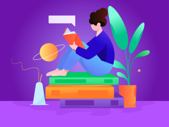 看书的女孩， 矢量扁平人物场景创意概念插画