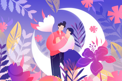 卡通清新情人节浪漫情侣约会背景矢量插画