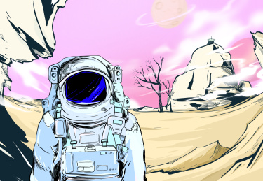 文艺风格手绘插画未来宇宙太空宇航员