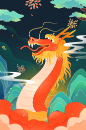 卡通二月龙抬头喜庆国潮中国风背景矢量插画