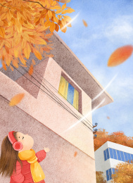 黄色的树叶被大风吹起