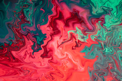 红绿混合颜料流体艺术，抽象的彩色背景墙纸纹理。