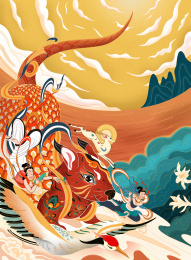 2020国潮鼠年大吉春节祝福插画海报