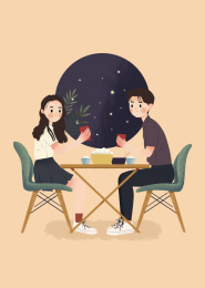 一起吃饭庆祝的一对幸福情侣