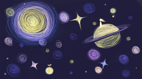 在宇宙中，线圈风格儿童卡通插画