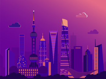 矢量上海地标扁平风格夜景城市