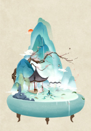 微观手绘古风白蛇场景