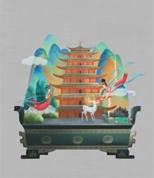 敦煌飞天仙子和九色鹿