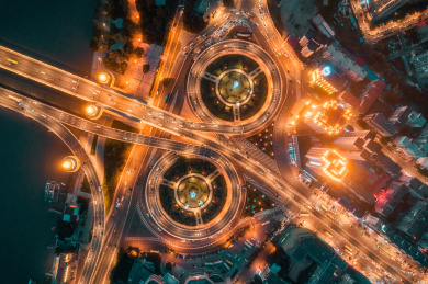 哈尔滨松花江公路大桥夜景航拍