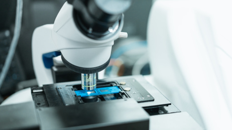 显微镜物镜与载玻片标本特写