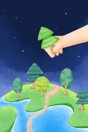 一只手抓着树木种在地球上植树节插图