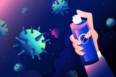 喷雾消灭新型冠状病毒矢量插画