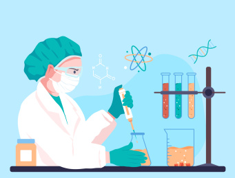 医生研究生在做注射疫苗实验矢量插画