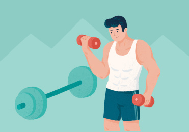 举哑铃练肌肉健身插画