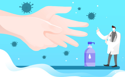  戴口罩医生指导科学洗手步骤插画