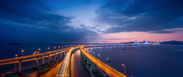 中国辽宁大连跨海大桥夜景