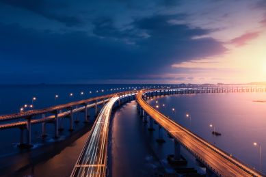 中国辽宁大连跨海大桥日落