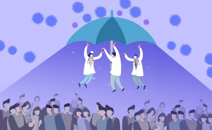 医护人员撑起保护伞保护人民群众