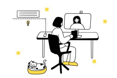 简约线条在家风远程办公海报插画元素