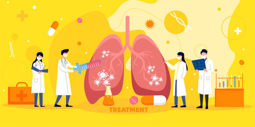 几名医生正在治疗被病毒感染的肺