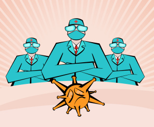 医务工作者研究病毒并控制传播