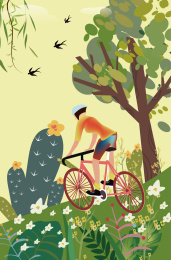 一个人在户外骑车的矢量插画