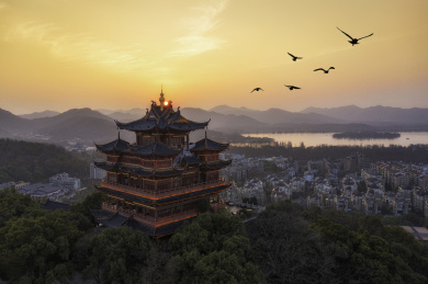 杭州城隍阁日落