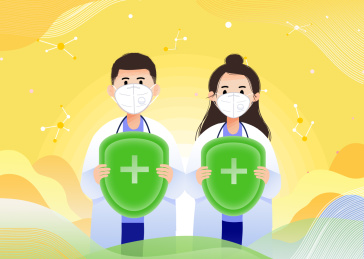 医生拿着护盾保护健康卡通插画