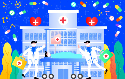 医生抢救病人炫彩科技风扁平插画