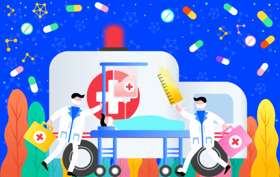 医生紧急抢救病人炫彩科技风扁平插画