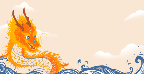 卡通龙抬头插画 背景素材
