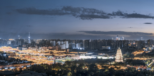 西安大雁塔以及大唐不夜城全景