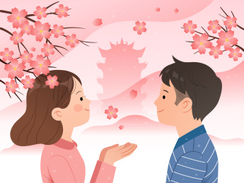 一对男女在樱花下