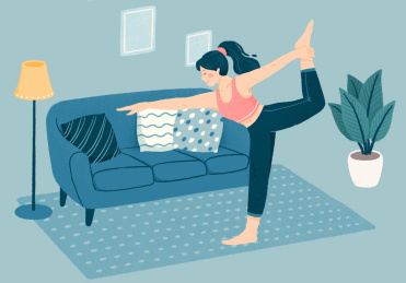 女孩室内练瑜伽插画