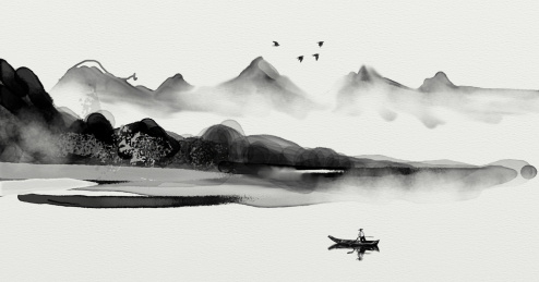 手绘写意山水画中国风水墨背景画画