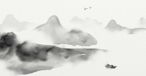 手绘写意山水画中国风水墨背景画画