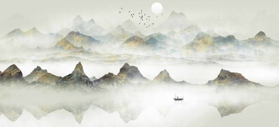 手绘写意山水画中国风水墨背景画画